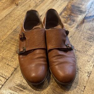 Women's Brown Leather Double Monk Loafers